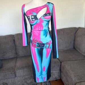 Fashion Nova Pink and Blue Midi Dress with Vibrant Style